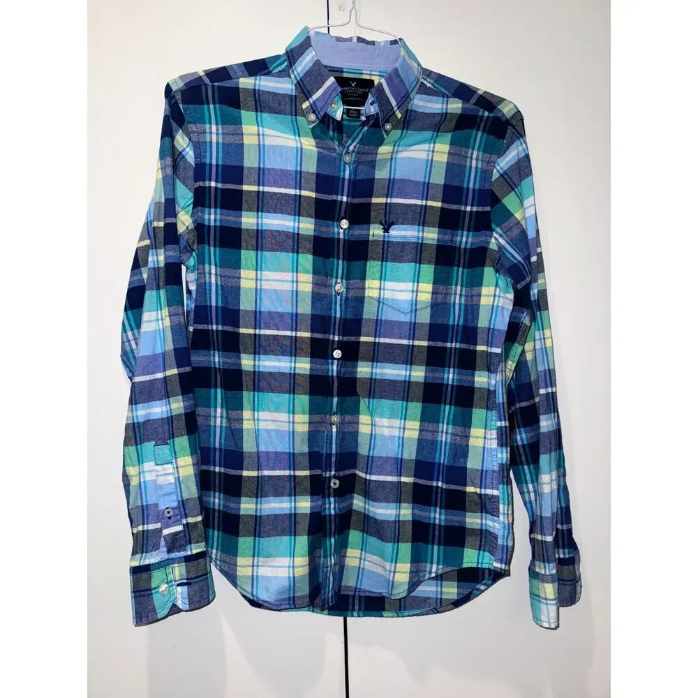 American Eagle Outfitters Youth Small Classic Fit Plaid Button Down - Picture 2 of 7